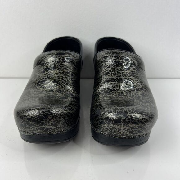 Dansko Patent Black With Silver Swirl Slip On Clogs Size 6.5 - Picture 3 of 6